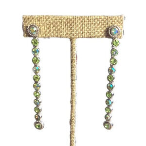 Unbranded Pierced 3" L x 1/4" W Green & Silver Rhinestone Daggle Women's Earring